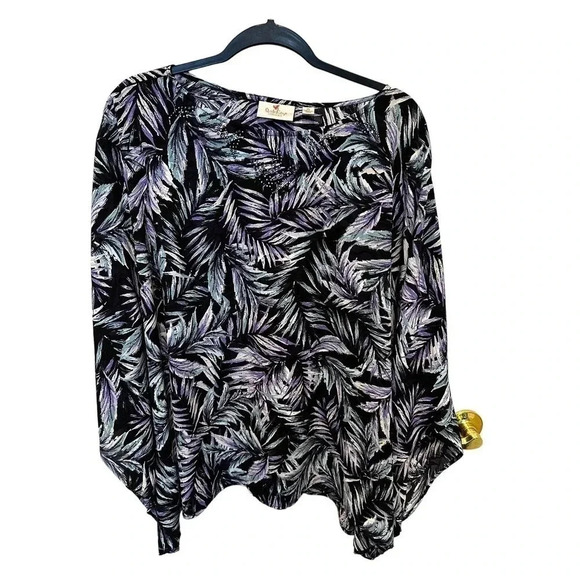 Quacker Factory Women's Embellished Black Palm Print Caftan Shirt Size XL - Picture 3 of 3